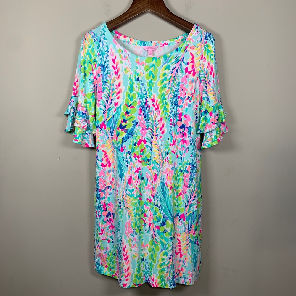 Lilly Pulitzer Lula Dress "Catch the Wave" Print Size Large Preppy Colorful